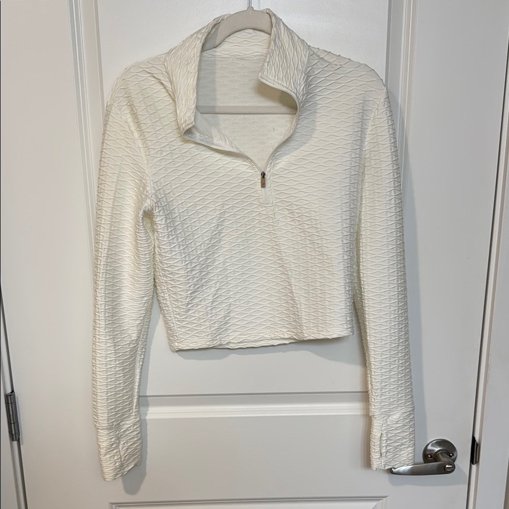 Buffbunny Textured Cream Quarter-Zip Sweater